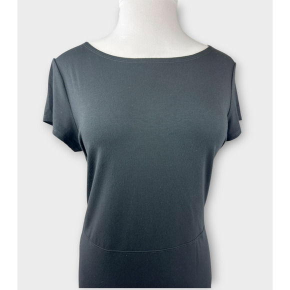 Eileen Fisher Stretch Jersey Knit Round Neck Dress Short Sleeve Pockets Black XL - Picture 6 of 16